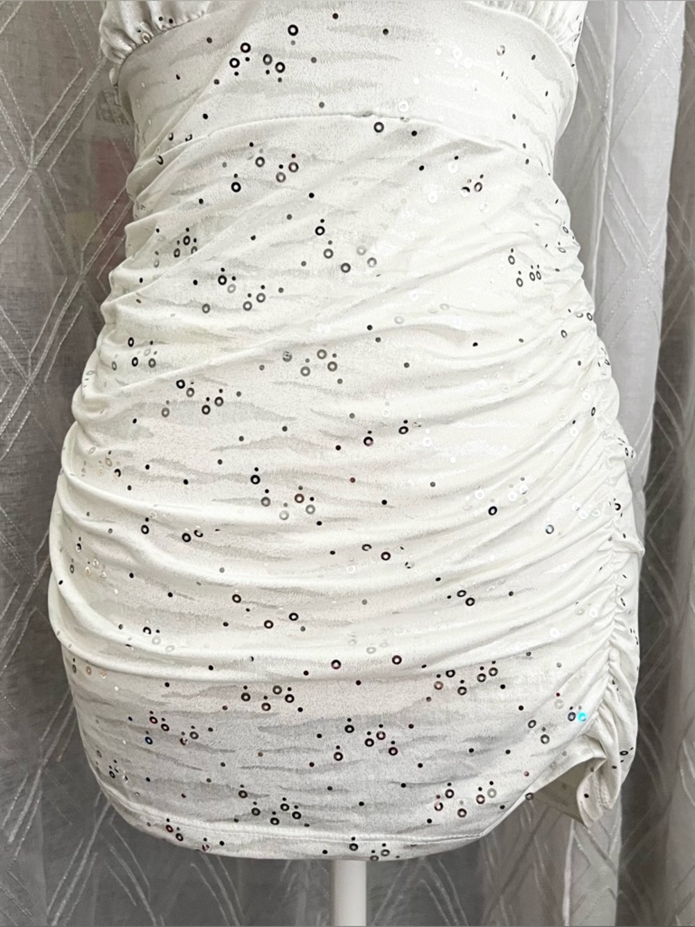 BodyC White Halter Neck Slim Fit Top With Sequins & Ruching Details - Picture 4 of 6